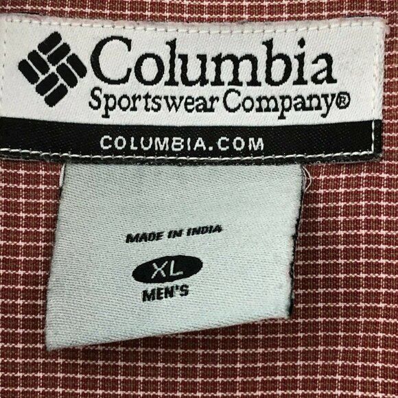 Columbia Button Down Shirt Mens XL Rust Dark Orange Checks Short Sleeves Pocket - Picture 8 of 9